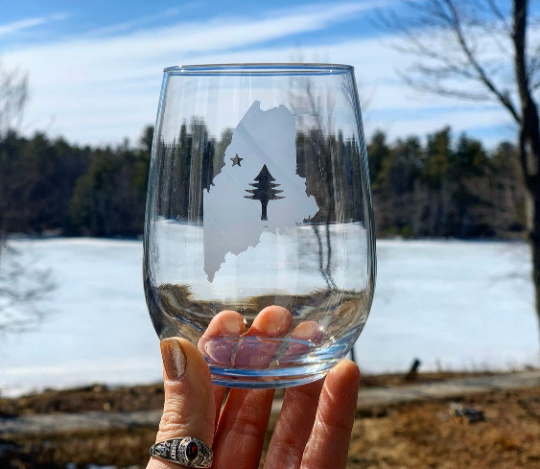 Etched Heavy Base Stemless Wine Glass 15.25 oz