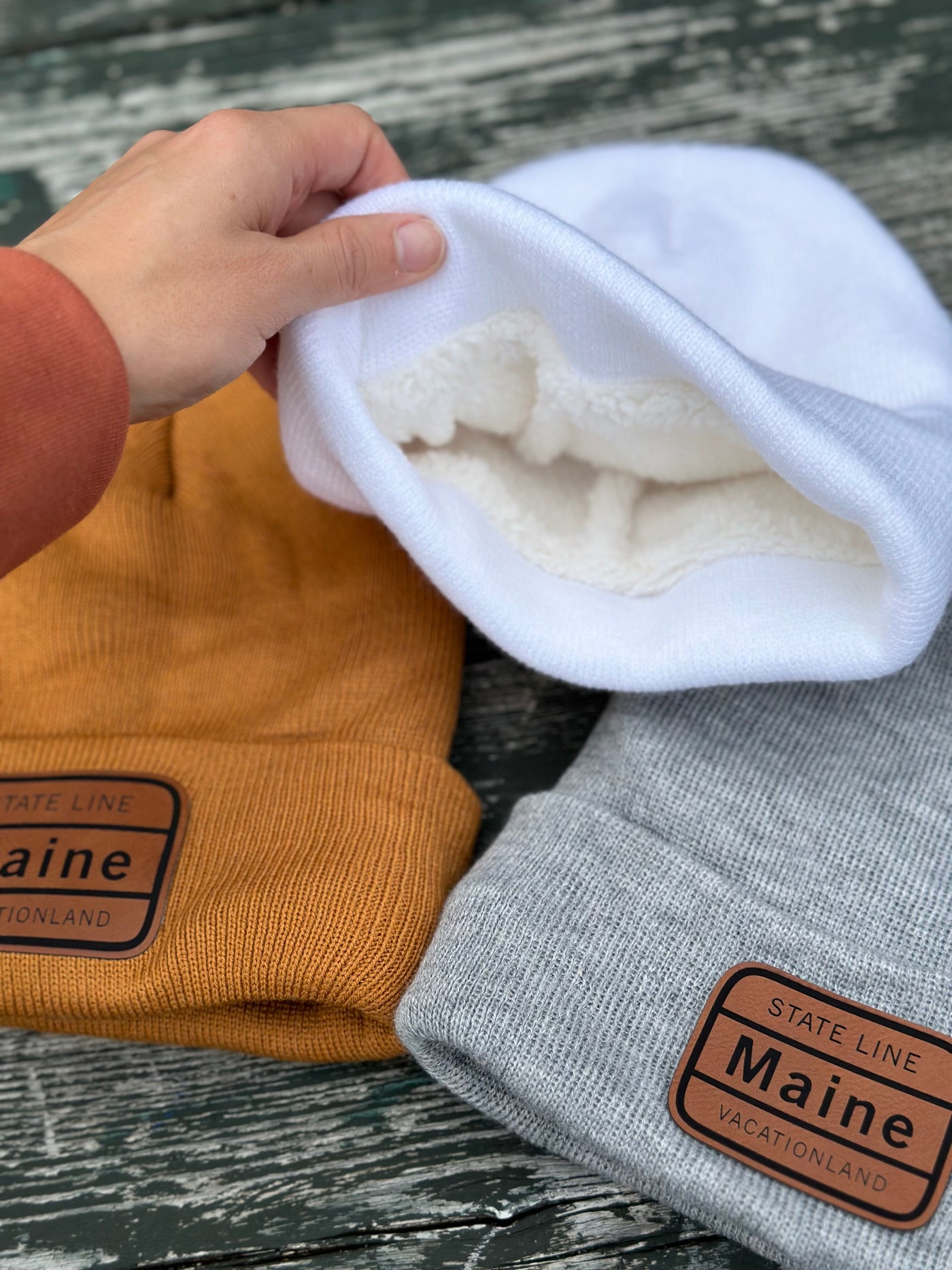 Sherpa Lined Patch Beanies