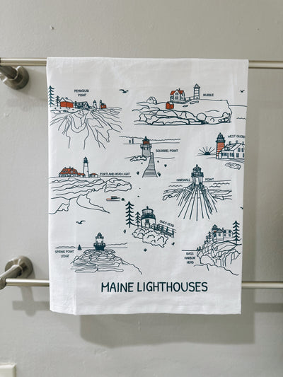 Maine Lighthouses Tea Towel