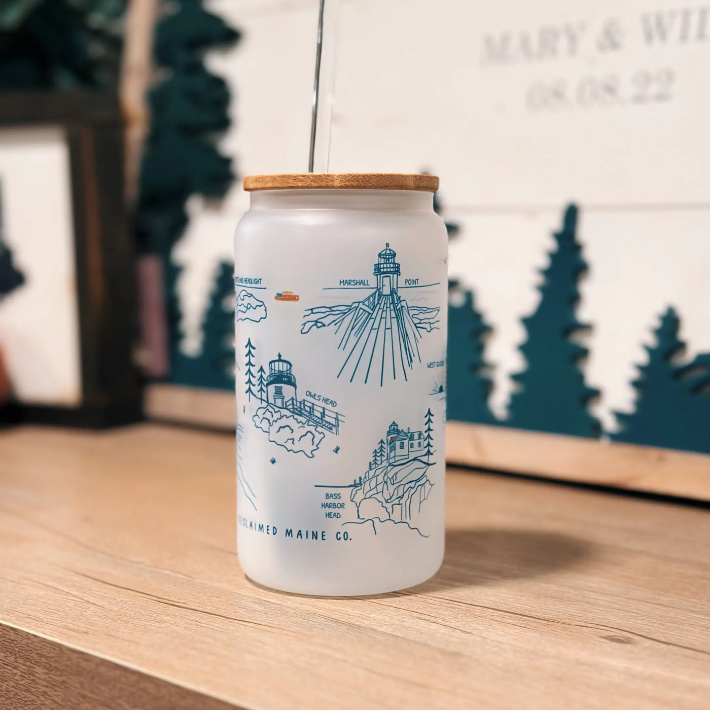 Maine Lighthouses Frosted Can Glass