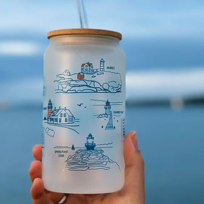 Maine Lighthouses Frosted Can Glass