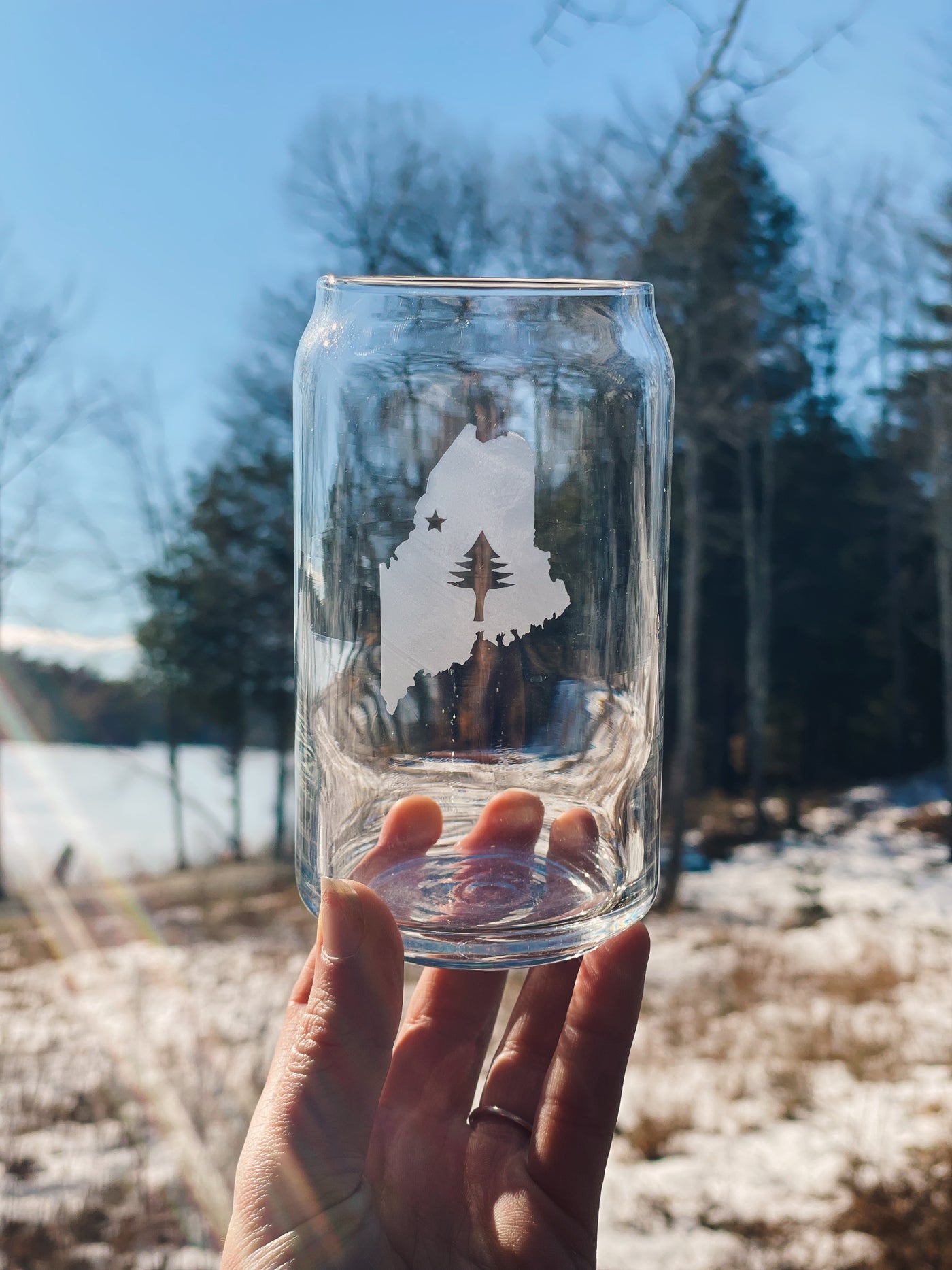 Pine Tree State Flag Etched Glasses