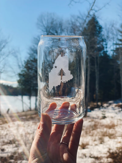 Pine Tree State Flag Etched Glasses