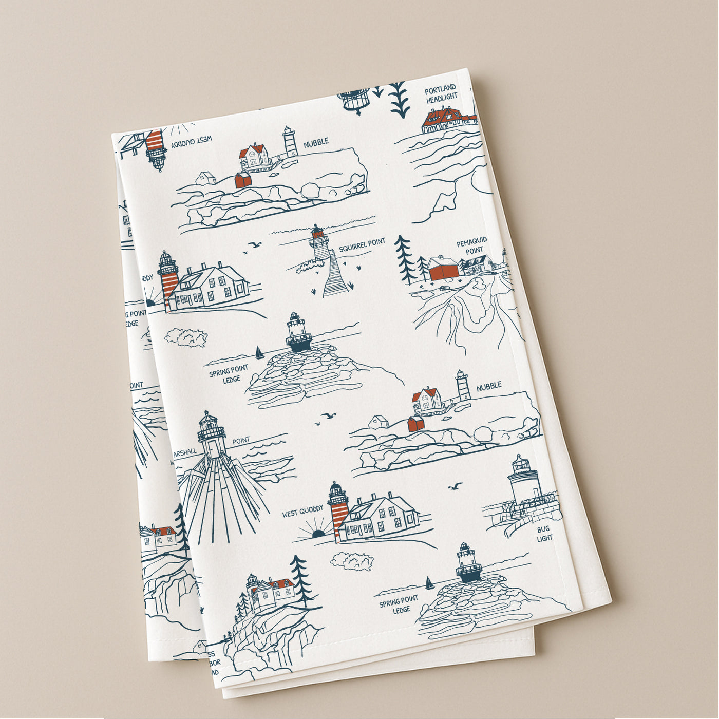 Maine Lighthouses Tea Towel