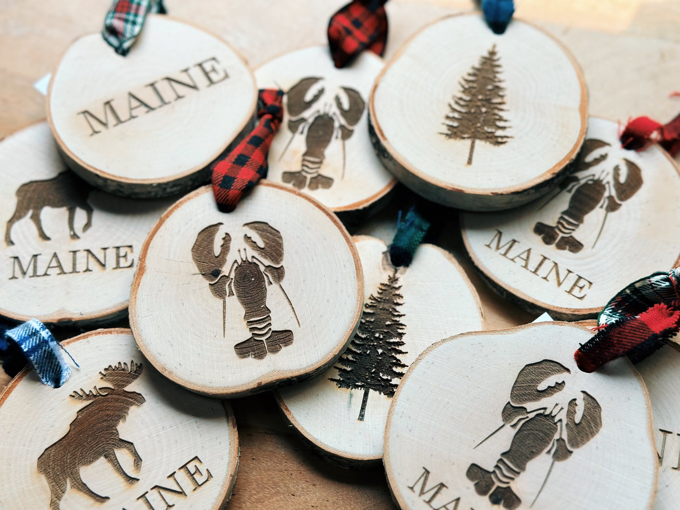 Maine Birch Wood Round Ornaments
