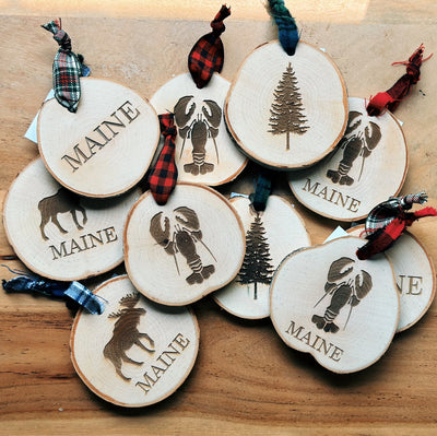 Maine Birch Wood Round Ornaments