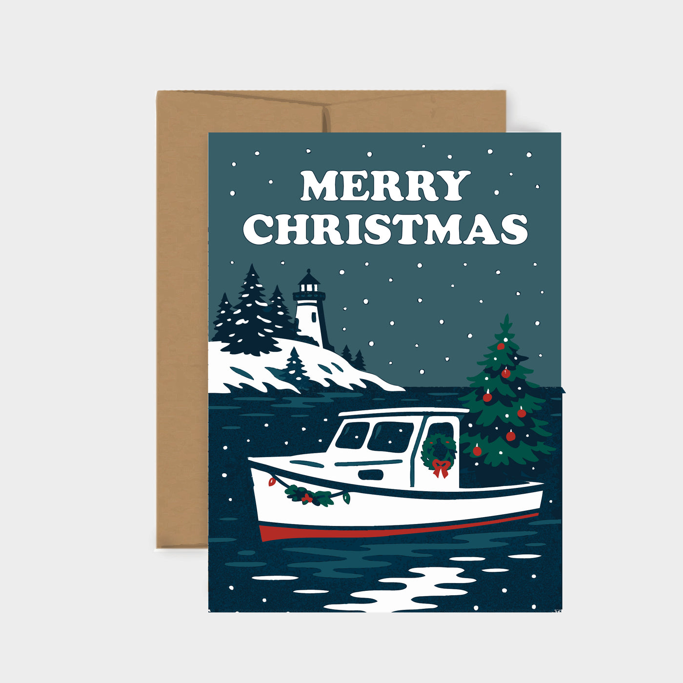 Merry Christmas Lobster Boat Holiday Card