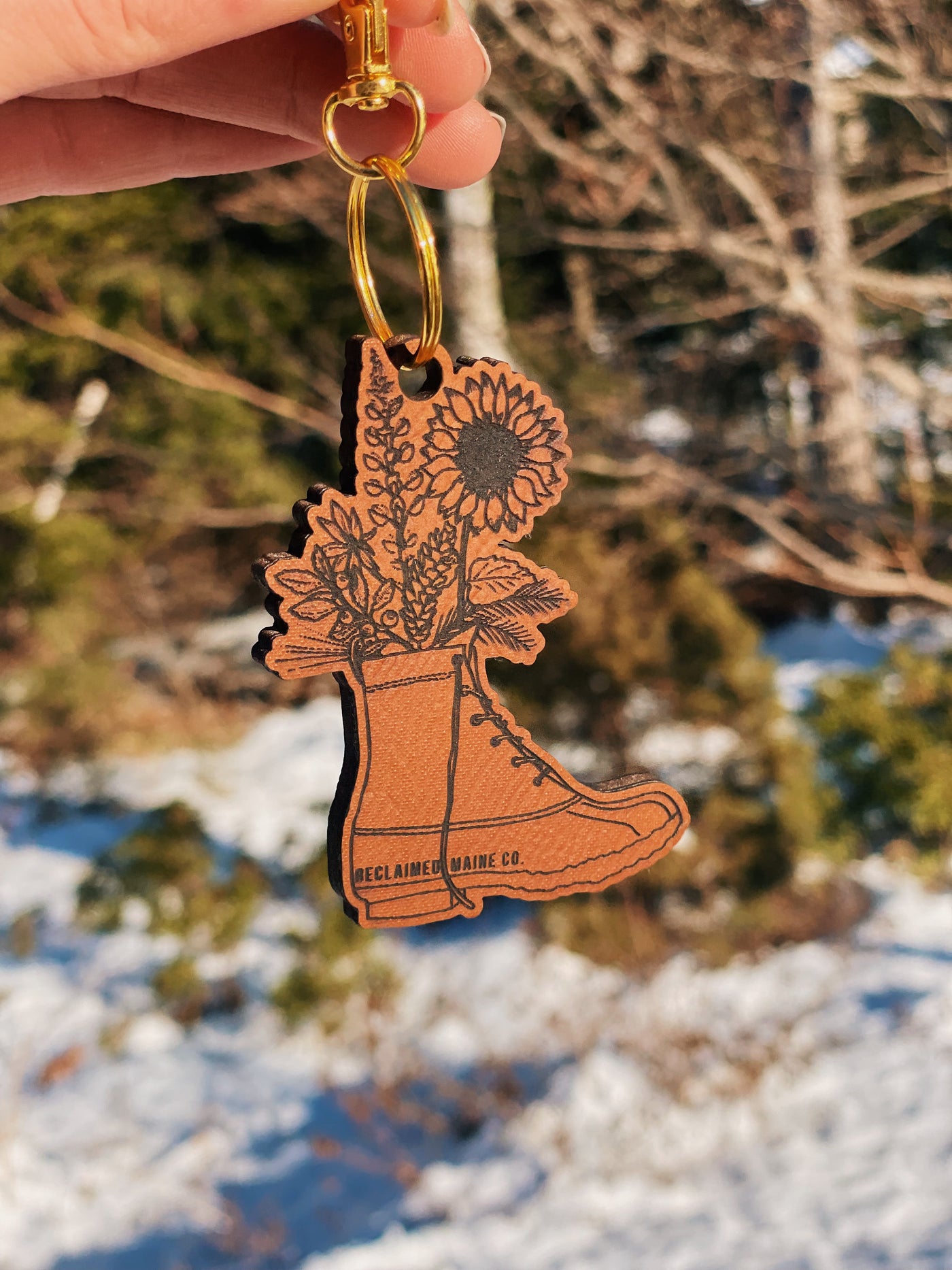 Maine Boot Bouquet Leather Keychain